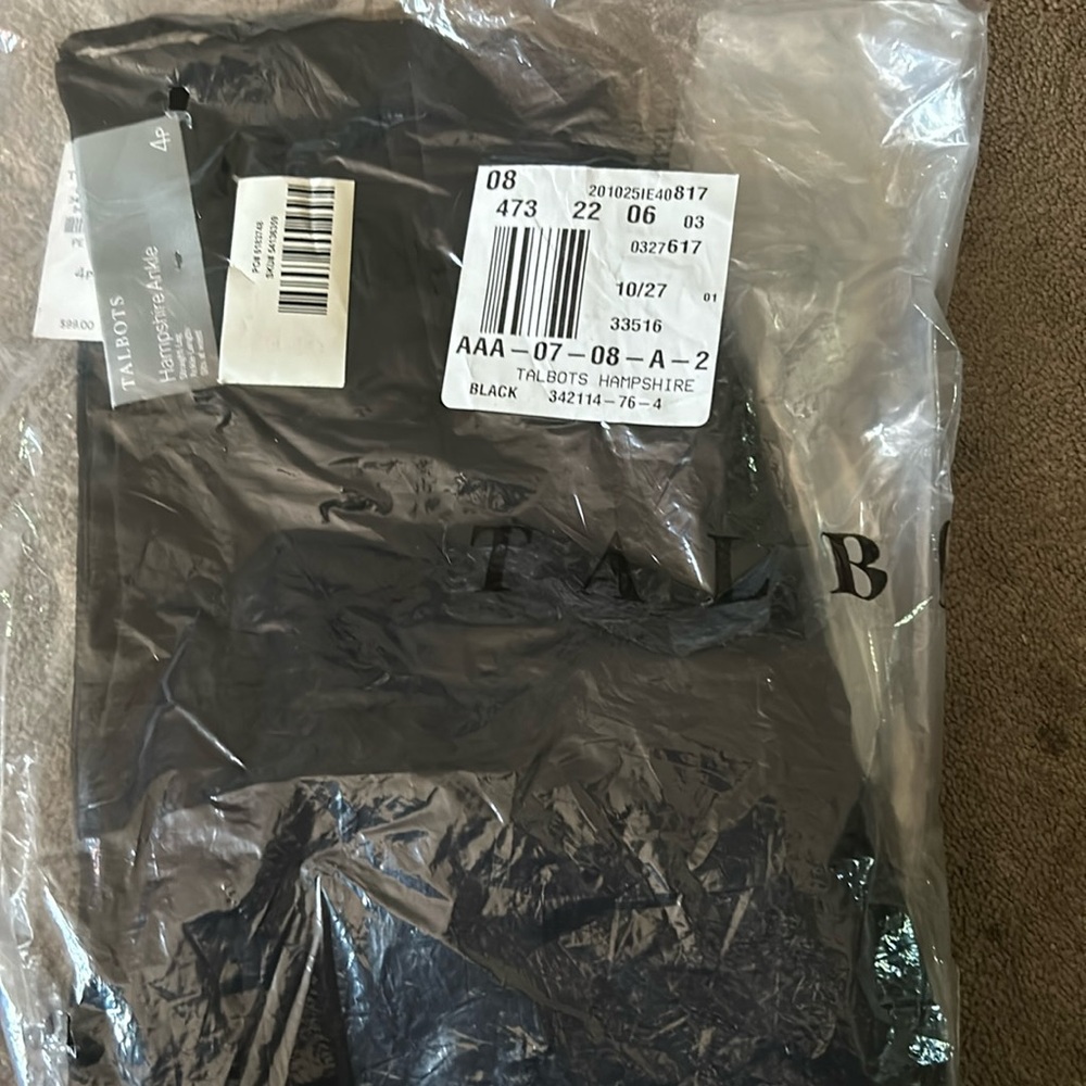 NWT Talbots 4P ankle-length Hampshire black pants still in plastic never worn